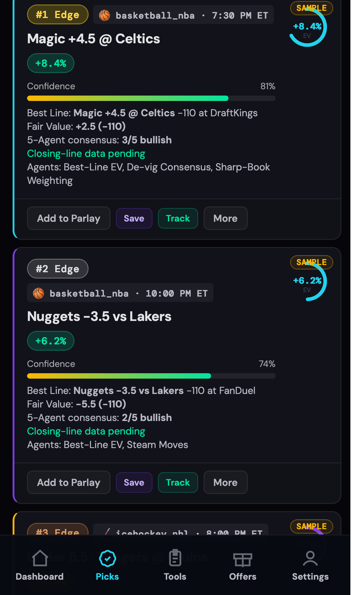 AlgoBets Ai picks interface screenshot